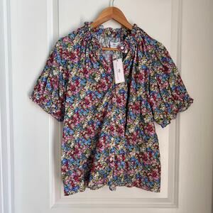 NWT Never A Wallflower Short Sleeve Elastic Collar Top Mini Floral